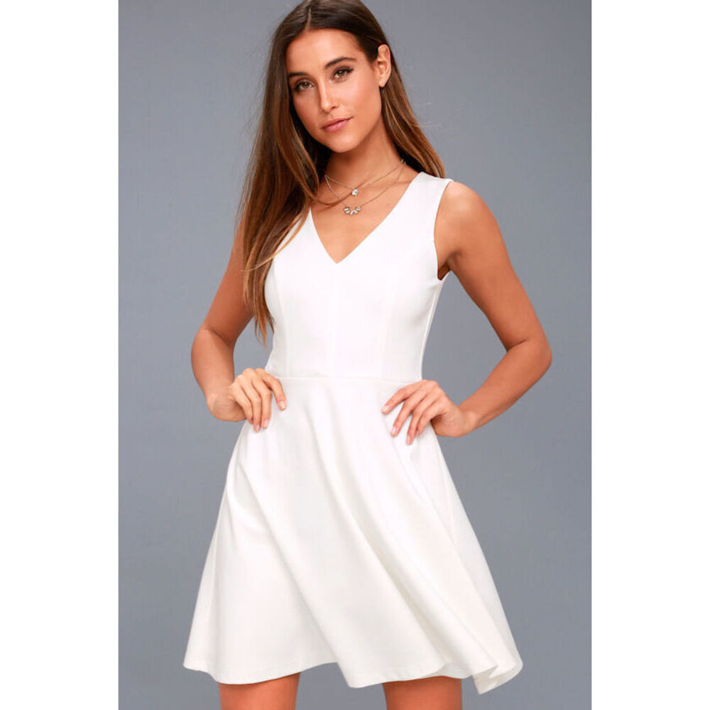 Lulus Bon Appetit White Skater Dress - Size M